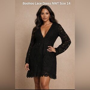 Boohoo Black Lace Mini 14 V Neck Boho Romantic NWT Whimsygoth LBD Date Night